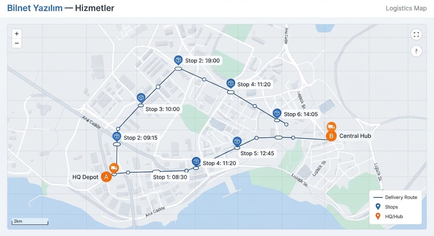Mağaza duraklarını birleştiren rota ve sıradaki durağı gösteren harita.